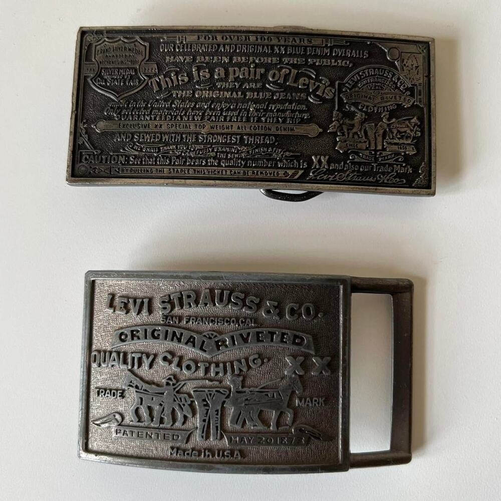 Vintage Levi's Belt Buckle Set | 1975 Bergamot Brass & Two Horse | OS